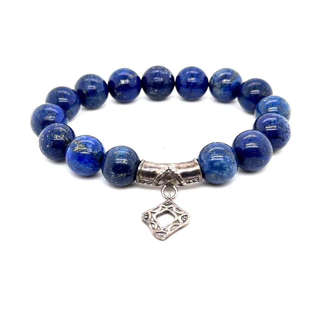 Silpada Sterling Silver Lapis Lazuli Beaded Stretch Bracelet Blue Gemstone B2205